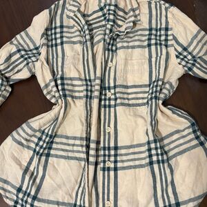 Madewell Flannel Shirt Beige Blue With Pockets and Buttons Women's XS